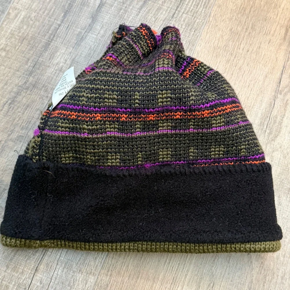 Smiley 100% Pure Wool Knit Beanie Tassel Fleece Lined Fair Isle Hat USA Gorpcore